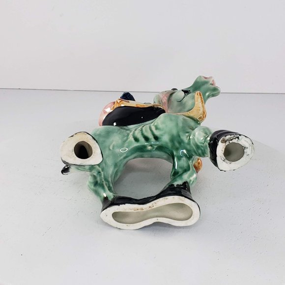 Vintage Man Riding Green Donkey Figurine Salt Pepper Shaker Holder - Picture 5 of 8